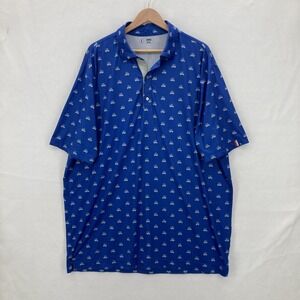 USAG U Suck At Golf Polo Shirt Mens 2XL Blue Stretch Allover Golf Cart Print